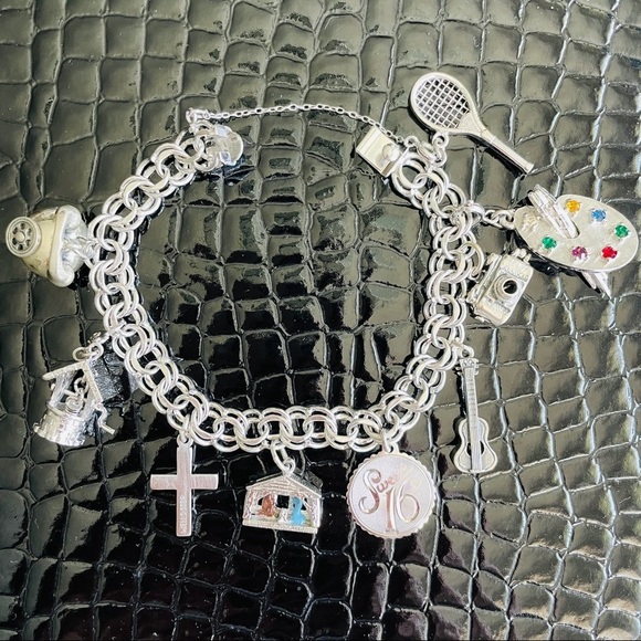 Sterling Silver Bracelet W/ 9 Charms by Danecraft, Monet, Wells SPORTS A… - Picture 9 of 10